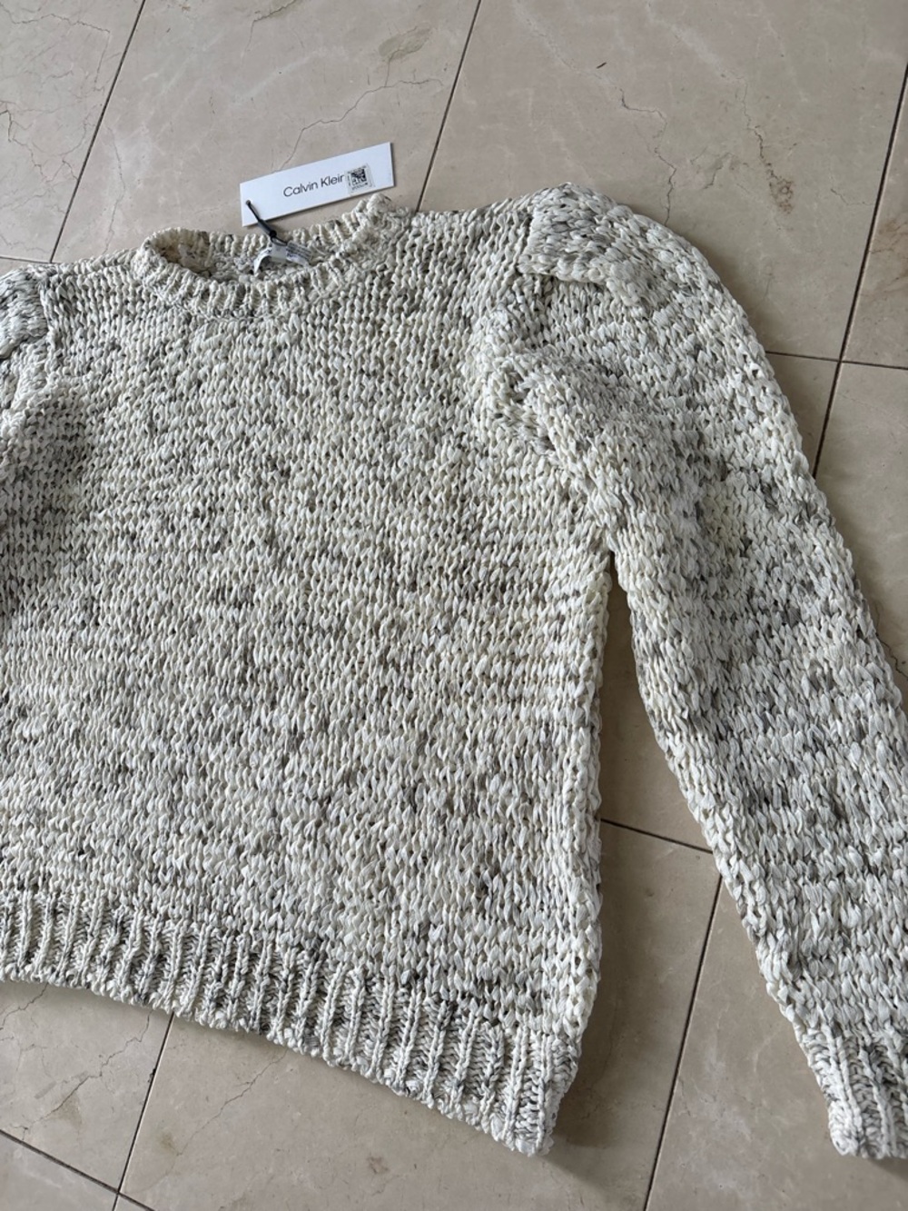 Calvin Klein Women's Cream Marled Crewneck Sweater